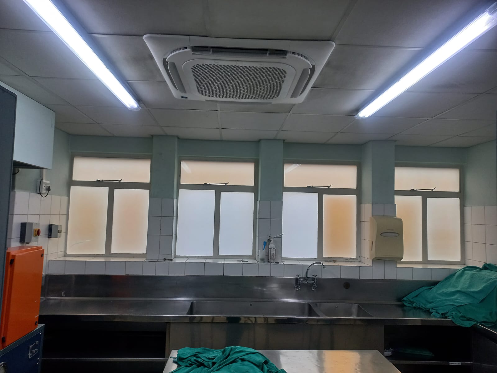 Completed ceiling cassette air conditioning unit installed in a hospital facility